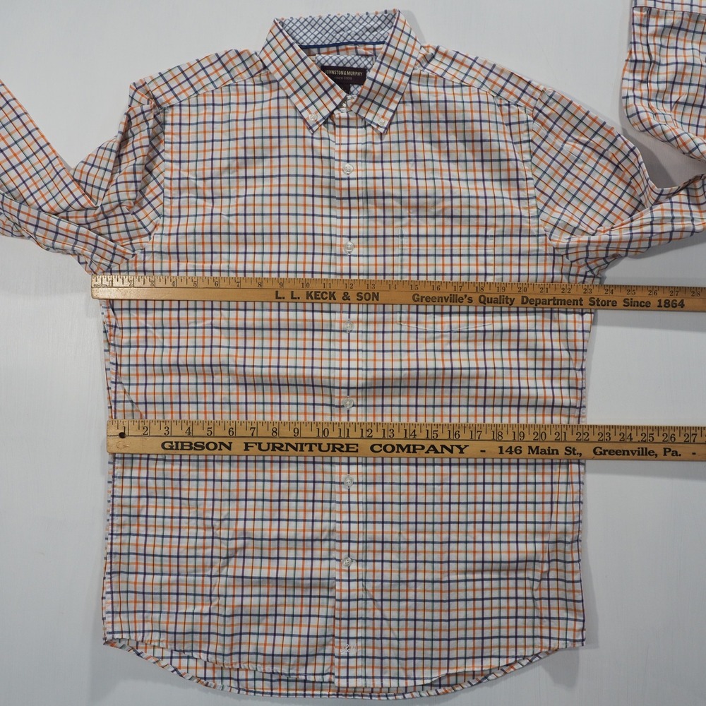 Johnston Murphy Shirt Mens Large Blue Orange Tattersall Long Sleeve Button Down - Picture 4 of 9